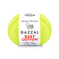 Gazzal BABY COTTON (Газзал Бейбi Котон) № 3462 желтый неон (Пряжа бавовняна, нитки для в'язання)