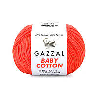 Gazzal BABY COTTON (Газзал Бейбi Котон) № 3459 помаранчевий неон (Пряжа бавовняна, нитки для в'язання)