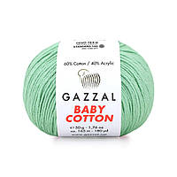 Gazzal BABY COTTON (Газзал Бейбi Котон) № 3425 водяна зелень (Пряжа бавовняна, нитки для в'язання)