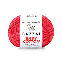 Gazzal BABY COTTON (Газзал Бейбi Котон) № 3458 кораловий неон (Пряжа бавовняна, нитки для в'язання)