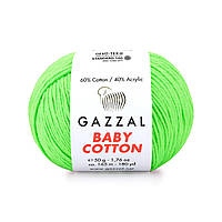 Gazzal BABY COTTON (Газзал Бейби Коттон) № 3427 салатовый (Пряжа хлопковая, нитки для вязания)