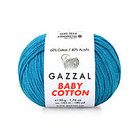 Gazzal BABY COTTON (Газзал Бейби Коттон) № 3428 темная бирюза (Пряжа хлопковая, нитки для вязания)