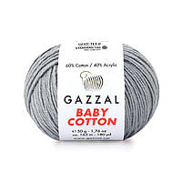 Gazzal BABY COTTON (Газзал Бейби Коттон) № 3430 серый (Пряжа хлопковая, нитки для вязания)