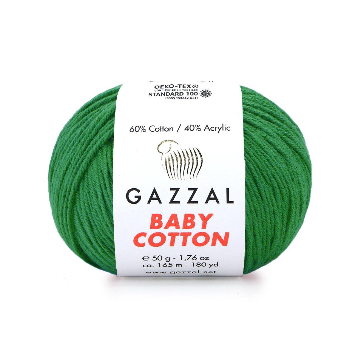 Gazzal BABY COTTON (Газзал Бейбi Котон) № 3456 зелений (Пряжа бавовняна, нитки для в'язання), фото 1
