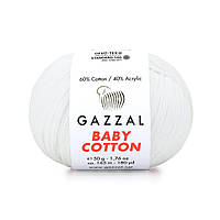 Gazzal BABY COTTON (Газзал Бейби Коттон) № 3432 белый (Пряжа хлопковая, нитки для вязания)