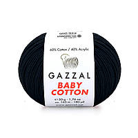 Gazzal BABY COTTON (Газзал Бейби Коттон) № 3433 черный (Пряжа хлопковая, нитки для вязания)