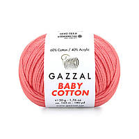 Gazzal BABY COTTON (Газзал Бейби Коттон) № 3435 коралловый (Пряжа хлопковая, нитки для вязания)