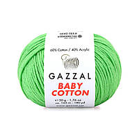 Gazzal BABY COTTON (Газзал Бейби Коттон) № 3466 салатовый (Пряжа хлопковая, нитки для вязания)