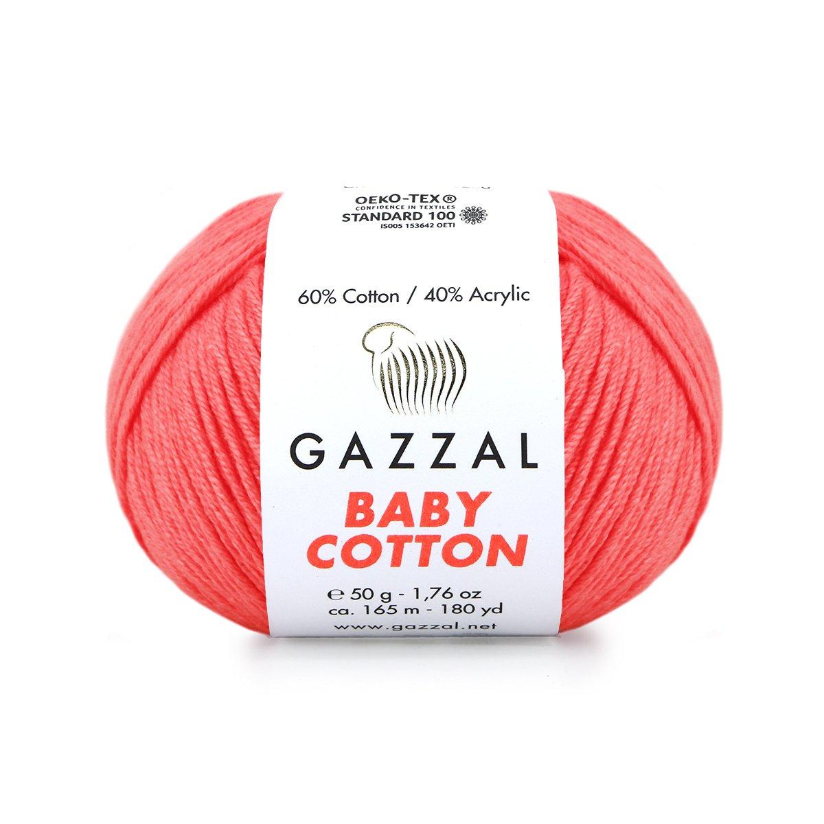 Gazzal BABY COTTON (Газзал Бейбi Котон) № 3460 кораловий неон (Пряжа бавовняна, нитки для в'язання), фото 1