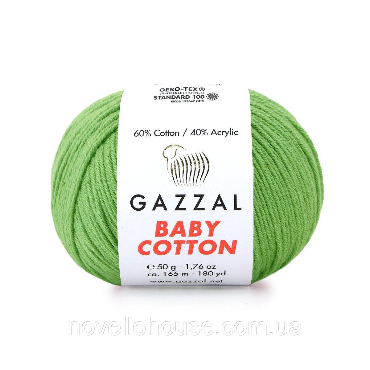 Gazzal BABY COTTON (Газзал Бейби Коттон) № 3448 зеленый (Пряжа хлопковая, нитки для вязания) - фото 1 - id-p588845626