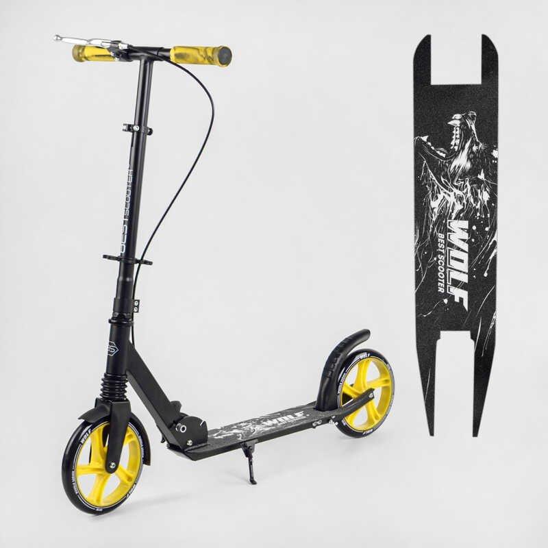 Самокат двухколесный складной Best Scooter Wolf с амортизатором до 70 кг черный с желтым W-10728