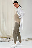 Бавовняні штани для вагітних оливкові звуженого крою з бандажною резинкою під животик, 2172733-7-О, фото 3