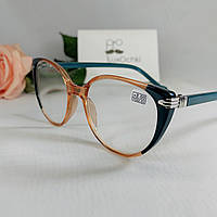 +4.0 Готовые женские очки для зрения с двухцветной оправой янтарный с зелёным