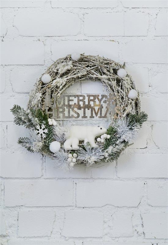 Різдвяний вінок СolorWay (CW-MCW-41W) Merry Christmas, з натур. гілок ротанга, 41см, White
