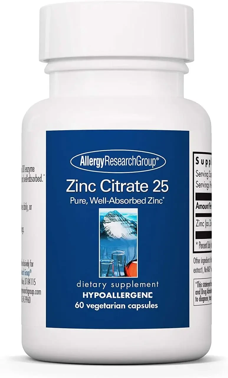 Allergy Research Zinc Citrate/Цинк цитрат 25 мг 60 капсул BX912, фото 1