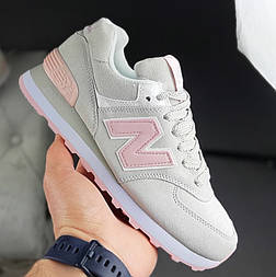 Жіночі кросівки  New Balance 574 весна осінь демісезонні сірі з пудровим. Живе фото. топ