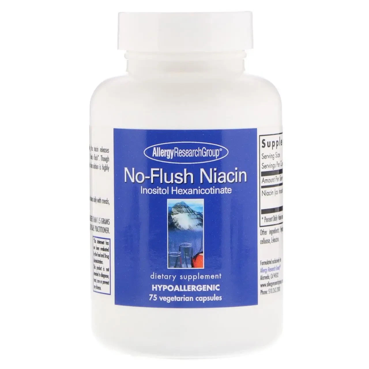Allergy Research Group, No-Flush Niacin, 75 Vegetarian Capsules BX056, фото 1