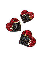 Брошь сердце Украина бордово-черного цвета, сердце из бисера, оригинальный подарок на любой праздник, 1 шт!