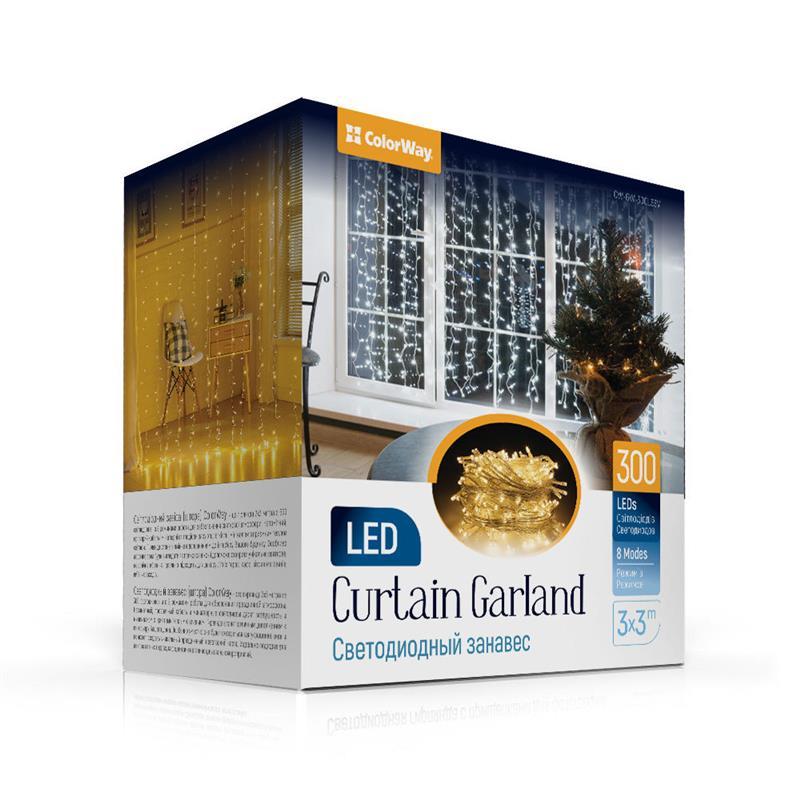 Світлодіодна гірлянда ColorWay (CW-GW-300L33V) 300 LED, 3x3 м, штора-завіса