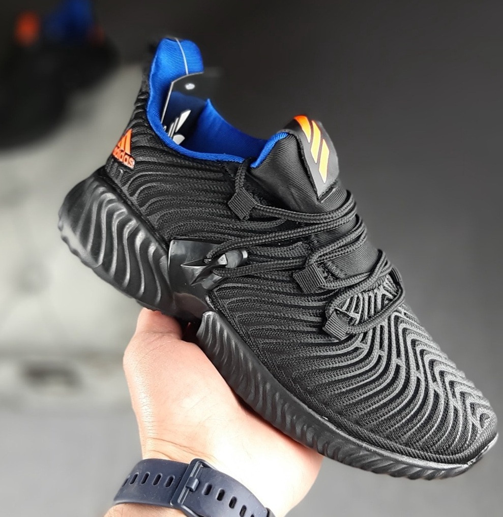 Жіночі кросівки Adidas Alphabounce сітка літо-весна-осінь чорні з синім. Живе фото, фото 1