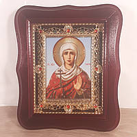 Икона Святая мученица Галина, лик 10х12 см, в темном деревянном киоте с камнями