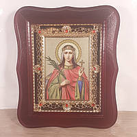 Икона Святая Великомученица Екатерина, лик 10х12 см, в темном деревянном киоте с камнями