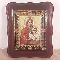 Икона Утоли моя печали Пресвятая Богородица, лик 10х12 см, в темном деревянном киоте с камнями