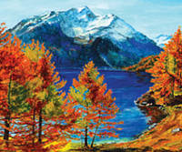 Алмазная мозаика "Осень в горах", 30*40см, с рамкой, в кор. 41*31*2,5см