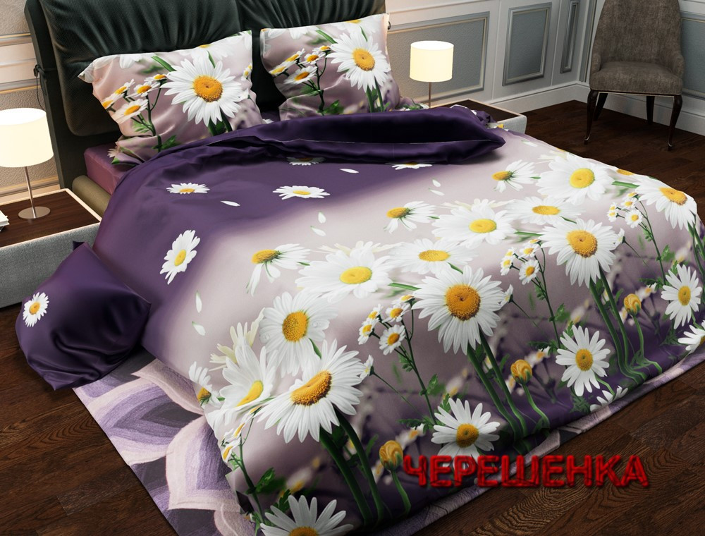 Тканина для постільної білизни Поліестер 75 PL2220 (60м) квіти на темно-фіолетовому