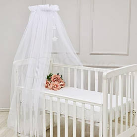 Балдахін на дитяче ліжечко Універсальний із зірками ХL білий, сіточка 6 метрів