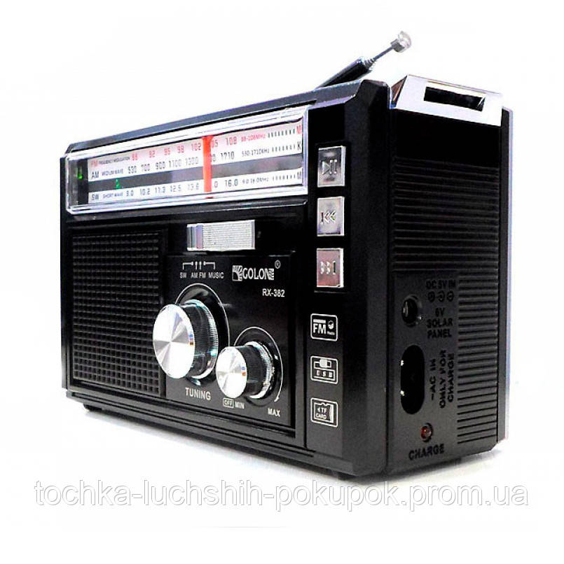 Мини радиоприемник Golon RX-382 Черный, портативная акустика - приемник радио с фонариком (радіоприймач) (TL) - фото 3 - id-p1605350731