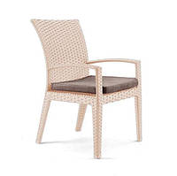 Кресло плетеное Калифорния без текстиля, каркас алюминий, иск.ротанг L12, A01 Зеленый (Pradex ТМ) Кава з молоком, тканина Оксфорд 600D (1 категорія)
