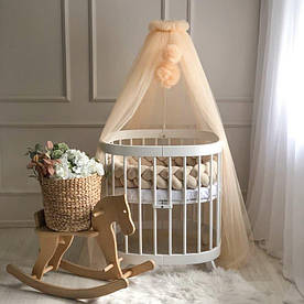 Балдахін на дитяче ліжечко з Помпонами персик 1.65х9 м