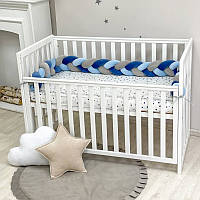 Бортики защита в детскую кроватку велюровый Коса голубой серый джинс 220 см