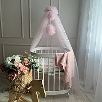 Балдахин в детскую кроватку С Помпонами светло-розовый, сеточка 1,65 х 9 м