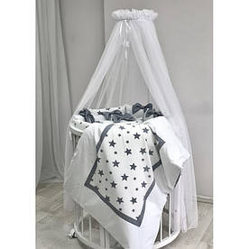 Комплект дитячої постільної білизни Baby Chic Колекція No4 Зірки сірий для круглого ліжечка