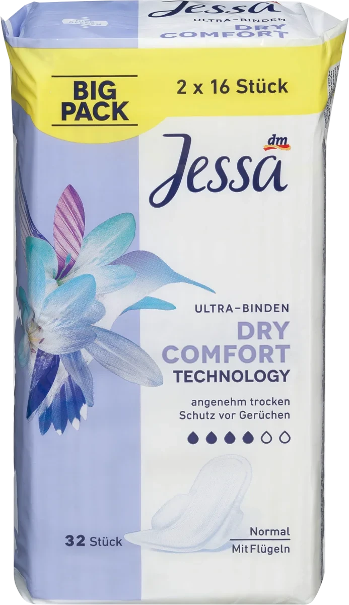 Гігієнічні прокладки з крильцями Jessa Ultra-Binden Comfort Dry - 4 краплі, 32 шт.