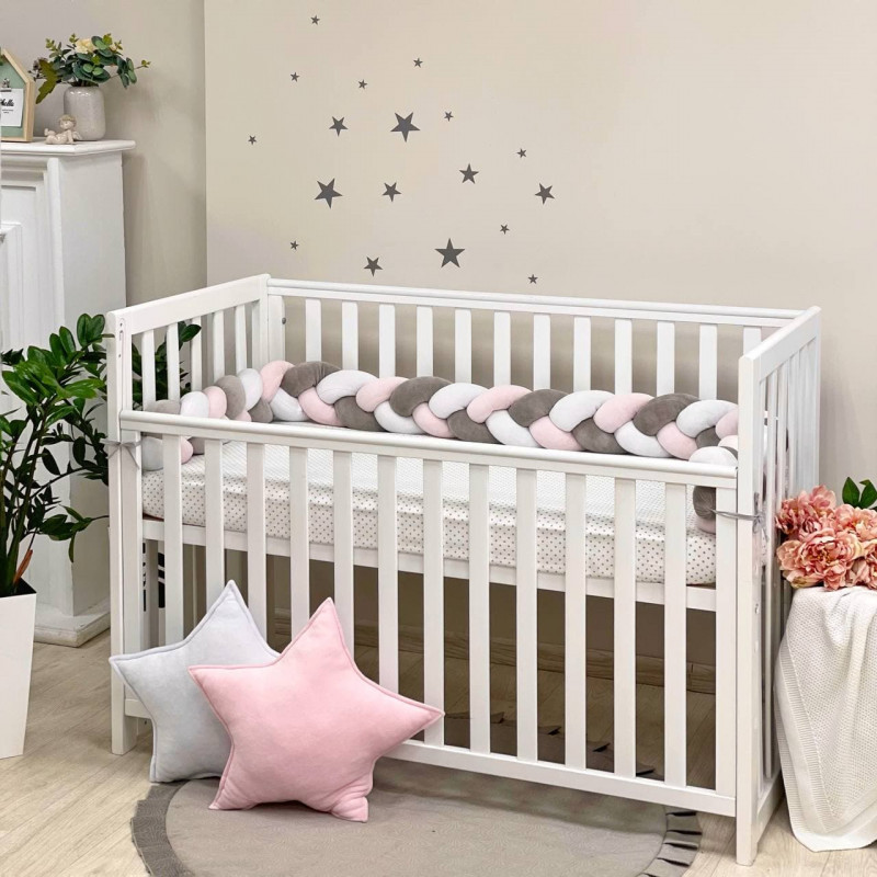 Бортик захист у дитяче ліжечко велюровий Коса білий сірий рожевий 220 см, фото 1