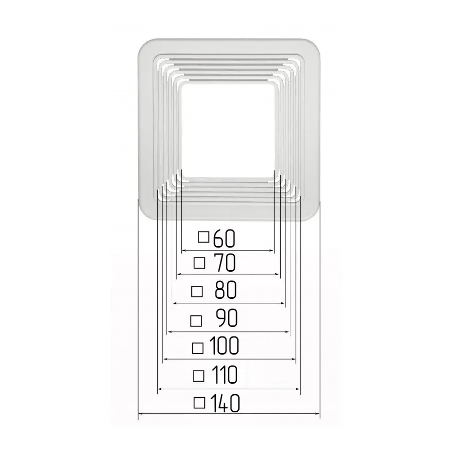 Платформа універсальна квадратна для вбудованих світильників розмірами 60-140мм (крок 10 мм)