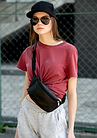 Бананка містка екошкіра чорна жіноча, Поясна сумка через плече жіноча