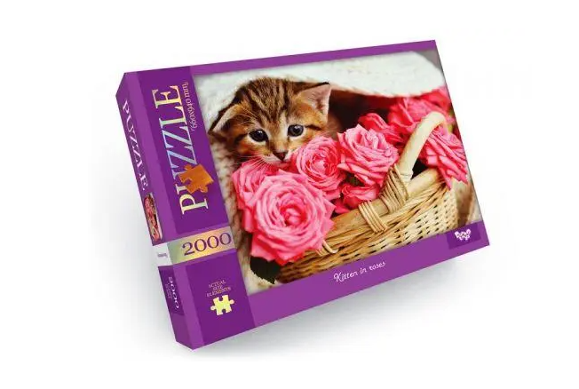 Пазли на 2000 елементів Котик у трояндах Розвиваючі пазли для дорослих Красиві пазли Пазли багато деталей, фото 1