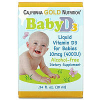 Жидкий витамин D3 для малышей California GOLD Nutrition "Baby Vitamin D3 Drops" 10 мкг, 400 МЕ (10 мл)