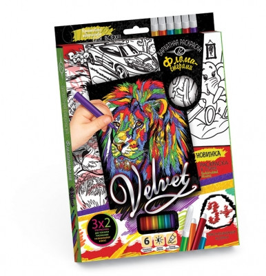 Набір креативної творчості "Оксамитове розфарбування фломастерами VELVET", в кор. 30*21*2 см (20 шт.), фото 1