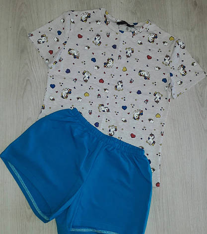 Жіноча трикотажна піжама з футболкою і шортами Єдиноріжки на подарунок дівчині, фото 2