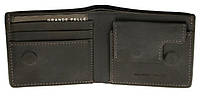 Мужской кожаный кошелек Grande Pelle на магните, портмоне для карточек, купюр и монет, черный цвет, матовый