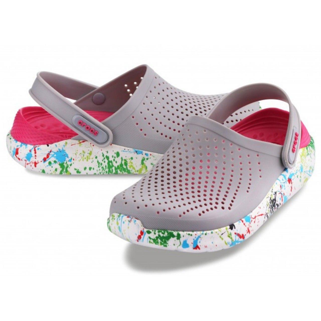 Сабо Crocs LiteRide Clog 43 р 27.7-28.2 см Плями Білі з рожевим 204592-M10/W12 Pearl/White, фото 1