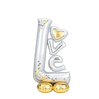 Стояча фольгированная фигура КНР 3D 42" (95х50 см) Love белый на золотой подушке
