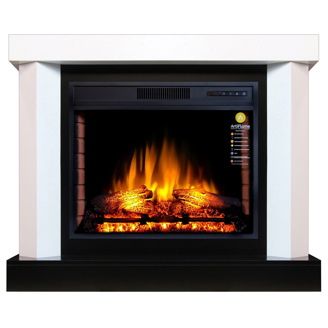 Підлоговий електрокамін з порталом для дому, камінокомплект з обігрівом ArtiFlame YUKON AF28S білий