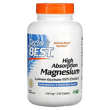 Хелатний магній Doctor's Best "High Absorption Magnesium" 100 мг (240 таблеток)
