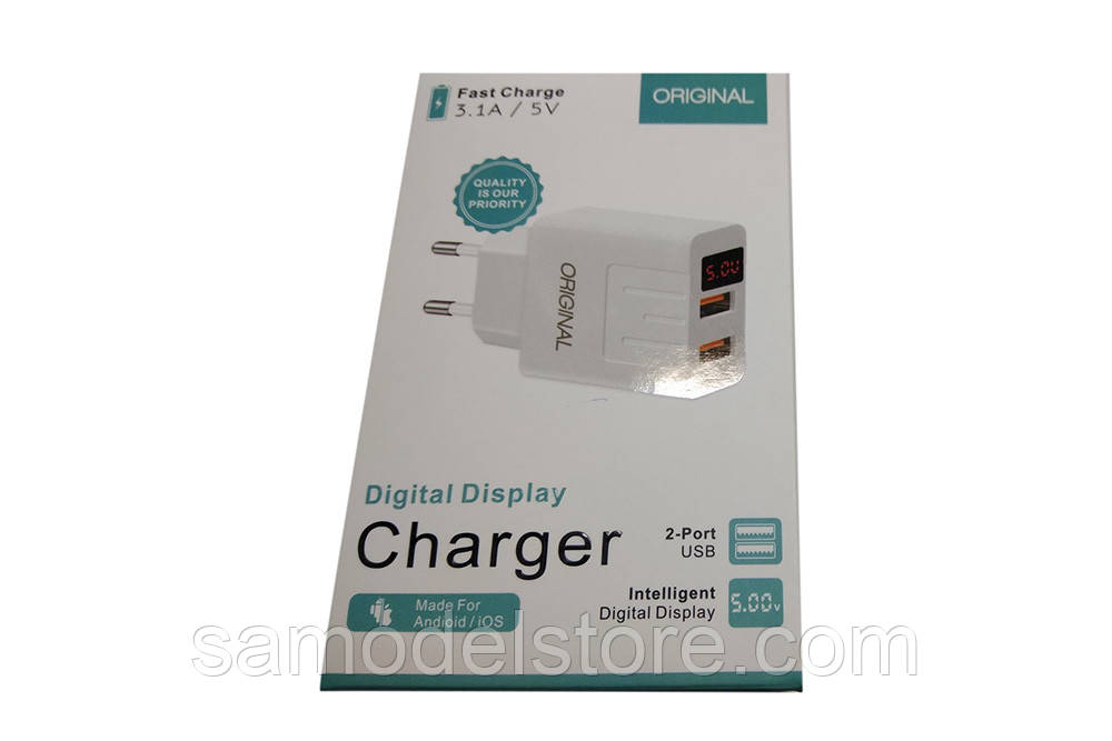 Мережевий зарядний пристрій ORIGINAL 2 USB 3,1 А, фото 1